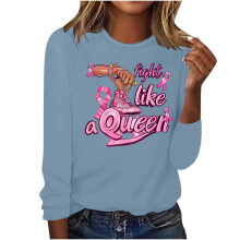 Top blu a maniche lunghe da donna, girocollo, maniche lunghe, in poliestere, con stampa grafica, taglia XXL.