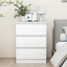 Mesita de noche Resenkos de 3 cajones, diseño elegante en blanco, amplio espacio de almacenamiento, superficie impermeable, cajones de deslizamiento