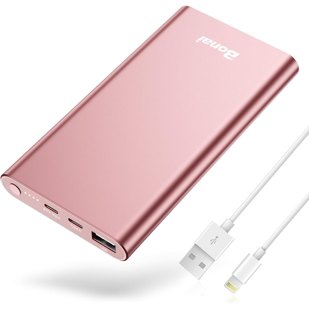 12,000Mah Portable Charger, 5V/3A Fast Charging, Usb-C In/Out, Compatible With Iphone 17Â12, Galaxy, Ipad & Android Â Pink 9130661687126