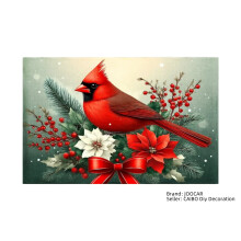 Christmas Cardinal and Poinsettia Design Linen Table Mats Set of 4 for Home Kitchen Table Decor 12x18 inch