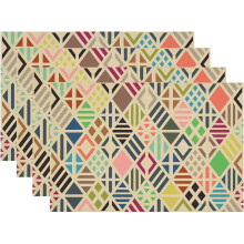 Tovagliette geometriche moderne, con piastrelle astratte colorate, in lino lavabile, a doppio strato isolante, 30x45 cm, set da 4, per interni/esterni