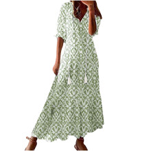 Robe d'été longue et fluide pour femme grande taille, style décontracté, col V, manches trois-quarts, imprimée, tailles S à 3XL.