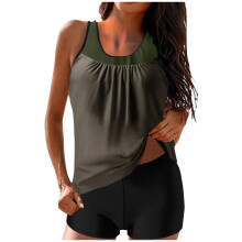 lulshou Costume da bagno due pezzi da donna, set bikini a due pezzi con blocchi di colore, tinta unita, spalline incrociate sulla schiena, abito da
