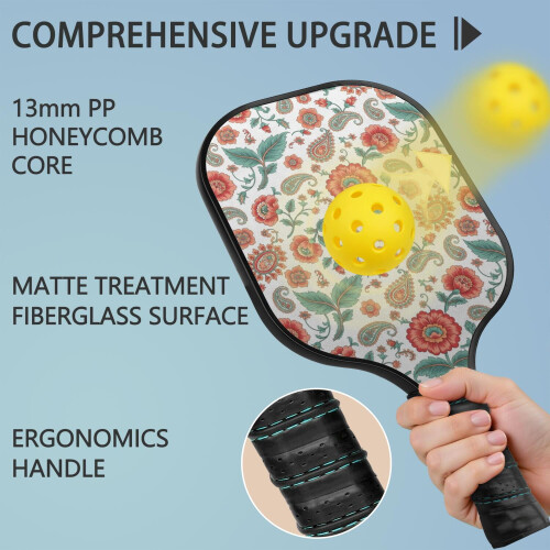 Σετ Κουπιών Pickleball από Φύλλα Fiberglass με Λουλούδια, 2 Κουπιά + 2 1