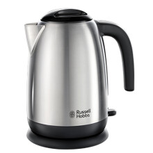Russell Hobbs Brushed Stainless Steel & Black Electric 1.7L Cordless Kettle with black handle (Fast Boil 3KW, Removable washable anti-scale filter,