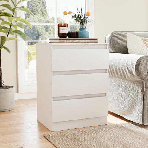 Resenkos3-Drawer Nightstand, Sleek White Design, Ample Storage, Waterproof Top, Smooth Rolling Drawers 1