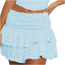 Faretumiya Damen Minirock mit Blumenmuster und Spitze, Y2K-Stil, transparenter Rüschensaum, figurbetonter Kurzrock, Fairycore-Stil, mehrlagiger
