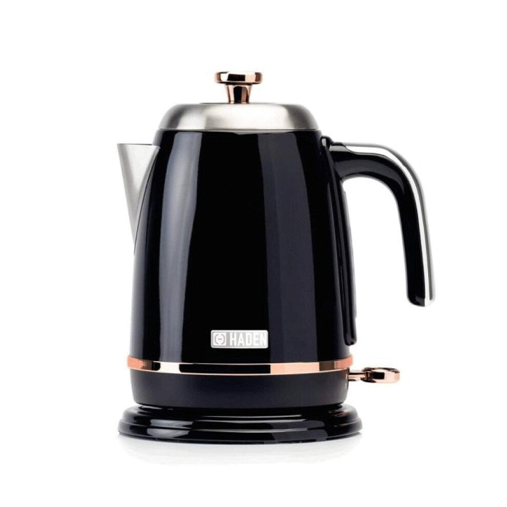 Haden Salcombe Kettle - 1.7L Cordless Kettle - Fast Boil 3Kw - Stainless Steel With Quiet Operation, Auto Shut-Off, Boil-Dry Protection, Black