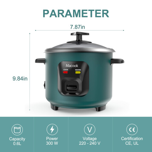 Macook Mini Rice Cooker | 0.6 Liter Multi-functional Rice Cooker Small | Non-Stick Rice Pot | One-button Operation | Automatic Keep Warm | 2