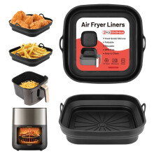 Alyvisun Silicone Air Fryer Liners, 2PCS Reusable Airfryer Tray Foldable Kitchen Accessories Basket Versatile Square Baking Rack Pot for Microwave,
