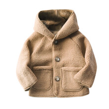 Manteau polaire d'hiver pour petits garçons et filles 2025, couleur unie, mignon, épais et chaud, à capuche boutonnée, kaki, 3-4 ans
