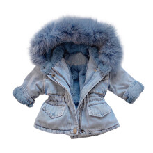 2025Toddler Child Baby Girl Hooded Plus Thick Coat Fleece Warm Thick Denim Jacket Acetate Fiber Cotton Clothes