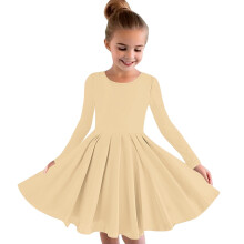 Robe de demoiselle d'honneur beige à manches longues en coton pour bébé fille, tailles 4 à 13 ans.