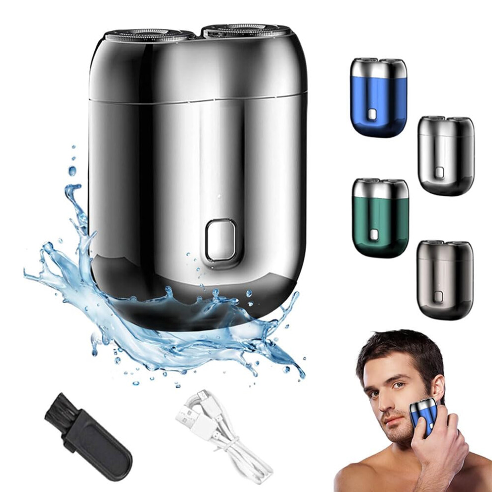 Silver Electric Shaver For Men Waterproof Double Head Usb Rechargeable Razor With Dual Precision Blades
