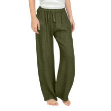 Ediodpoh Teen Girls Casual Linen Pants Lightweight Summer Loose Fit Elastic Waist Plus Size Solid Long Trousers Girls Trousers Green 13-14 Years