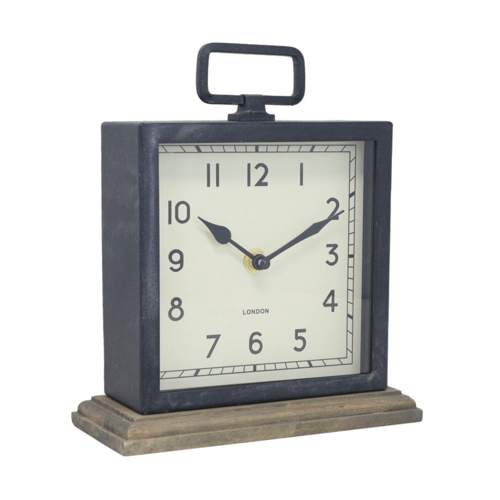 21Cm Contemporary Rustic Metal Wood Square Mantel Mantle Clock 5051222757505