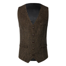 Formal Suit Vest for Men Retro Single-breasted Versatile Waistcoat with Pocket Business Vest,Coffee