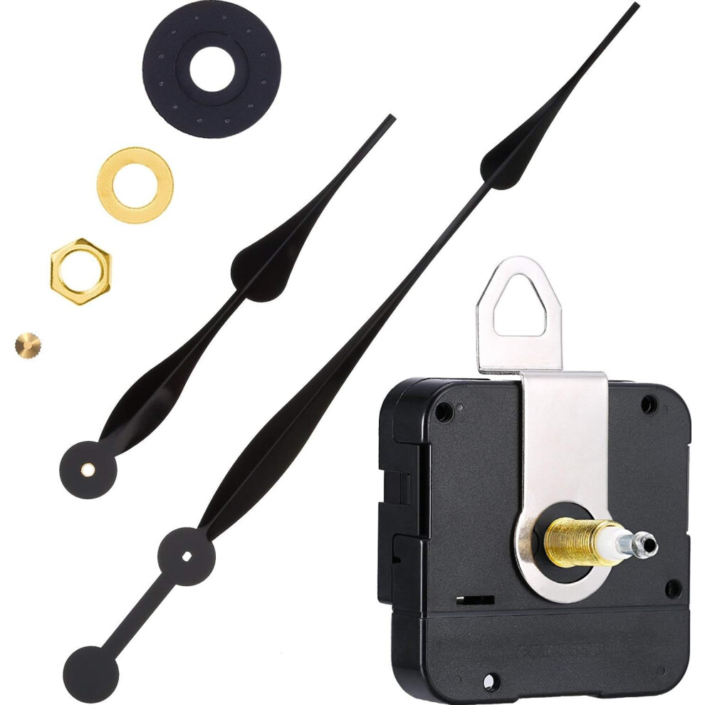 High Torque Long Shaft Clock Movement Mechanism With 12 Inch Long Spade Hands (Black) Black 5051224525454