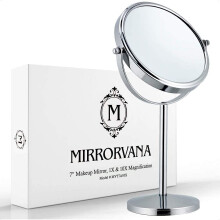 MIRRORVANA 10X Magnifying Makeup Mirror on Stand for Bedroom and Bathroom, Free Standing Desk & Table Mirror, Double Sided 10X/1X Magnification, 35cm