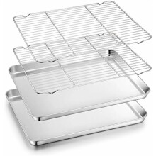 Stainless Steel Baking Sheet Set with Rack (17.6"x13"x1"), Non-Toxic, Heavy Duty, Dishwasher Safe – 4-Piece Set