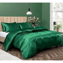 Set de husă de pilotă din satin verde smarald, 5 piese, pentru pat dublu/matrimoniale