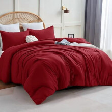 Dark Red Comforter Set Full Size 3-Piece Breathable Quilted