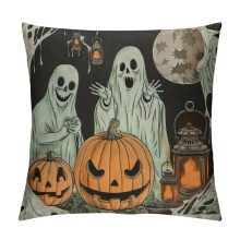 Poszewki na poduszki w stylu vintage na Halloween, czarno-zielone, z motywem ducha, dyni, jesienne, dekoracja domu w stylu farmy, białe