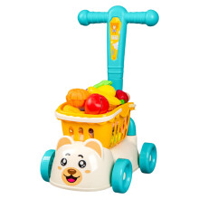 Carrello della spesa giocattolo Gallickan per bambini – Simpatico carrello a forma di orsetto con frutta finta, accessorio da cucina educativo, blu