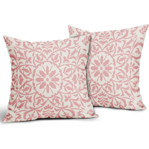 Conjunto de 2 capas de almofada boho rosa claro em linho, 40x40cm (16x16 polegadas). 1