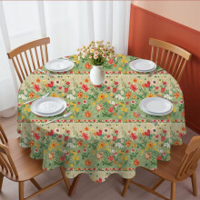 Pioneer Flower Floral Print Pattern Round Tablecloth 60 X 60 Inch, Wrinkle Resistant Wipeable Table Cloth for Kitchen Dining Picnic Patio Party