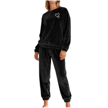 Damespyjamaset van pluche fleece met hartjesprint, lange mouwen, elastische taille, manchetten met trekkoord, warme nachtkleding S-2XL
