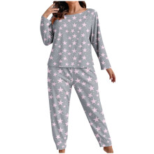 Zweiteiliger Pyjama für Damen in Übergröße (XL-5XL) mit Rundhalsausschnitt, langen Ärmeln, Herzchenmuster, weicher Stoff.