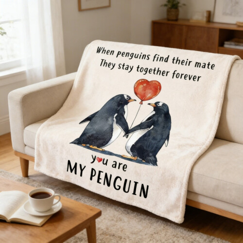 Pinguin-Plüschdecke, weiß, ultraweich, 127 x 152 cm 2