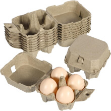 10 cajas de cartón Kraft para huevos (1/3 de docena, 4 huevos) – Pulpa de papel natural, reutilizables, 10,2 x 10,2 x 7,2 cm