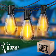 Cordão de luzes LED para exterior de 15 metros, com 12 lâmpadas S14 Edison inquebráveis (mais 1), à prova d'água, dimerizável, 2700K, ideal