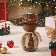 Handcrafted Brown Rattan Snowman – Rustic Wicker Christmas Decoration, Winter Table Centerpiece for Home, Farmhouse & Garden (11in)