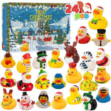 Gele kerst adventskalender met rubberen eendjes – 24 stuks