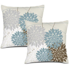 Capas de almofada com estampa de dálias em branco/cinza, 45x45 cm, capas de almofada decorativas em linho para sofá, cama e área externa –