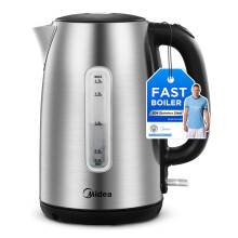Midea Electric Kettle 3000W Fast Boil 1.7L Stainless Steel Kettle LED Indicator,Spring Lid,Removable Filter,Insulated Handle with Water Level