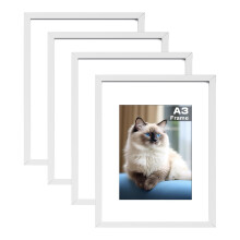 RUN HELIX A3 Picture Frame Set of 4, A3 Frame,White Picture Frame 42 x 29.7cm, 4 Pack A3 photo Frames,Plexiglass, A3 Poster Frame With Wall Hanging