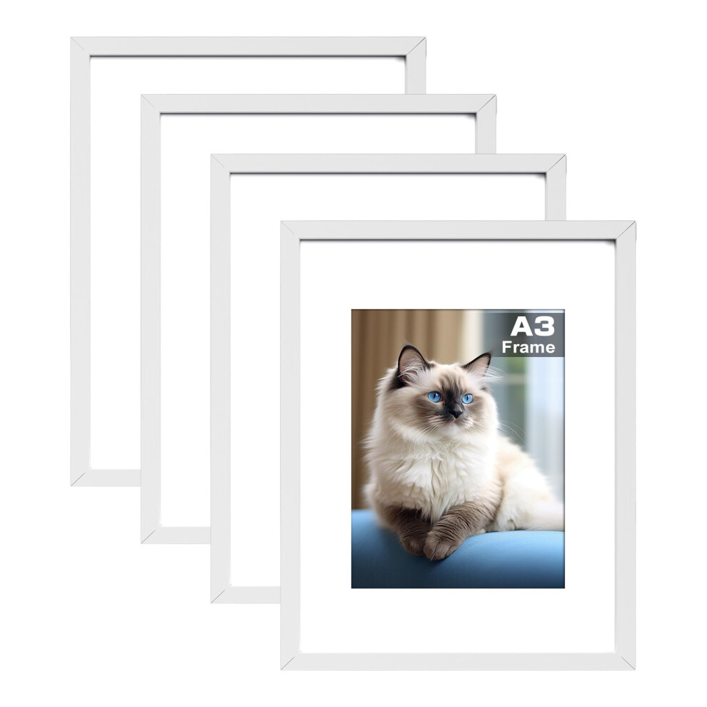 Run Helix A3 Picture Frame Set Of 4, A3 Frame, Picture Frame 42 X 29.7Cm, 4 Pack A3 Photo Frames,Plexiglass, A3 Poster Frame With Wall Hanging White 5051222756089
