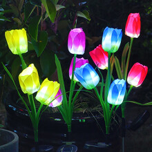 Guirlande lumineuse solaire en forme de tulipe, 4 couleurs LED, étanche, pour décorations de Noël, jardin, terrasse, allée, violet (lot de 2).