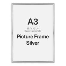 Modern Silver A3 Photo Frame for A3 (29.7 x 42cm) Photos or Pictures, Plexi Glass, Wall Mounted Landscape or Portrait