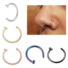 Single Gold 0.8*8 Fake Nose Stud Nose Ring Stainless Steel Plated Lip Stud Fake Holeless Lip Clip Lip Ring Without Punching