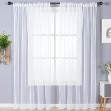 Alaoo Set of 2 Voile Curtains, 56 x 91 Inches White Net Curtains Woven Eyelet Voile Sheer Panels Semi Transparent Window Treatment for Kitcken Living