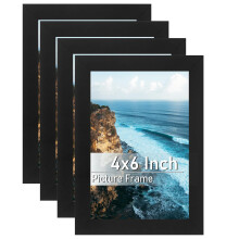 Histarzeda Wooden 6 x 4 Picture Frame Set of 4, Black Photo Frame 6x4 with Perspex Glass, 6x4 Photo Frame for Collage Photo Wall, Desktop & Wall