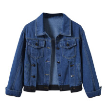 Jaqueta jeans feminina de manga comprida com lapela dobrável, lavagem clara, cor sólida, leve, com botões, estilo clássico (Z06#Azul, M)
