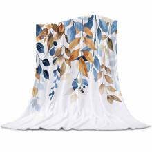 Blue Eucalyptus Fleece Blanket 50"x80", Soft Flannel Throw for Couch, Farmhouse White Leaves Design, All-Season Cozy Microfiber