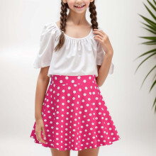 Saia infantil feminina vintage com estampa de bolinhas, rosa pink, tamanho 3-4 anos.