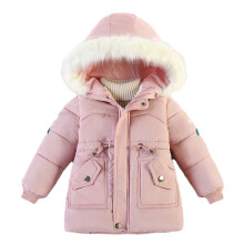 Jaqueta infantil acolchoada estilo parka para meninas, casaco de inverno com capuz, jaqueta grossa e moderna para crianças, rosa.